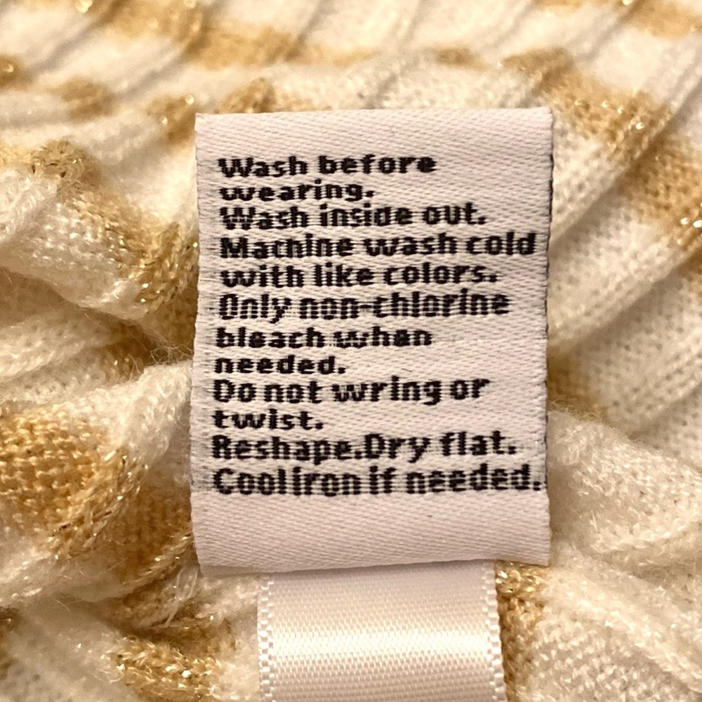 Nine West Cream Gold Metallic Striped L Coastal Nautical Preppy Casual Sweater - Picture 11 of 11